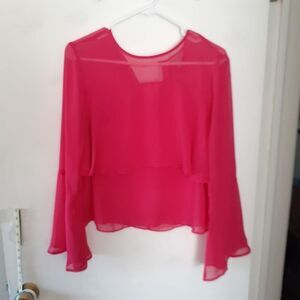belle sky top m hot pink blouse shirt sheer whimsigoth silk soft girl